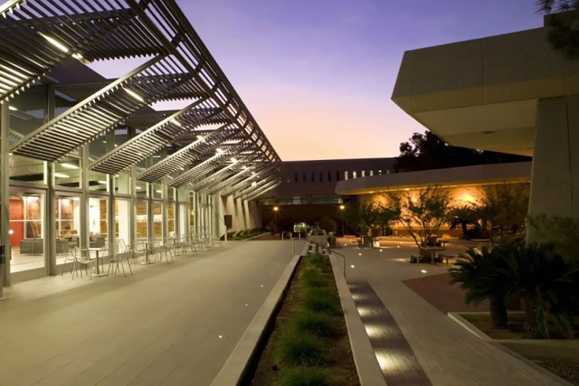 University of Arizona Law Courtyard at dusk University of Arizona Law Courtyard at dusk