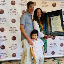 Kristine Huskey with her husband Bryan Di Lella and their son Luke. Kristine Huskey with her husband Bryan Di Lella and their son Luke.